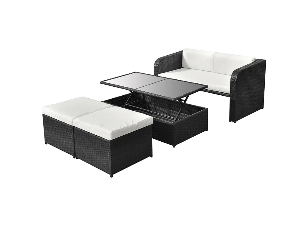 4-tlg. Garten-Lounge-Set mit Auflagen Poly Rattan Schwarz