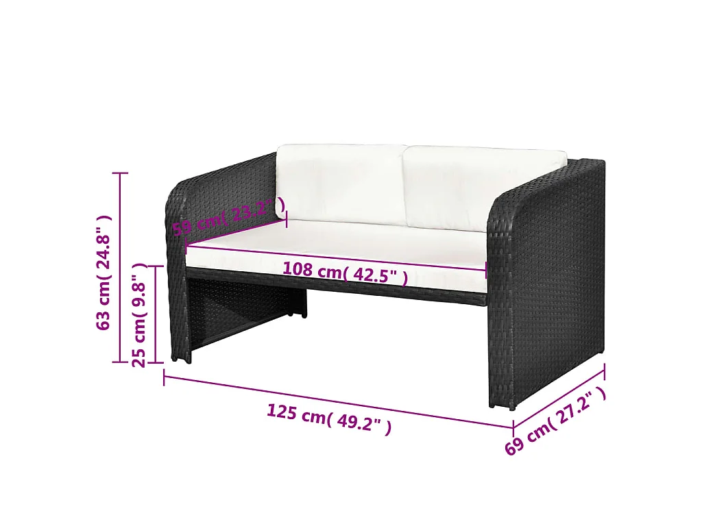 4-tlg. Garten-Lounge-Set mit Auflagen Poly Rattan Schwarz