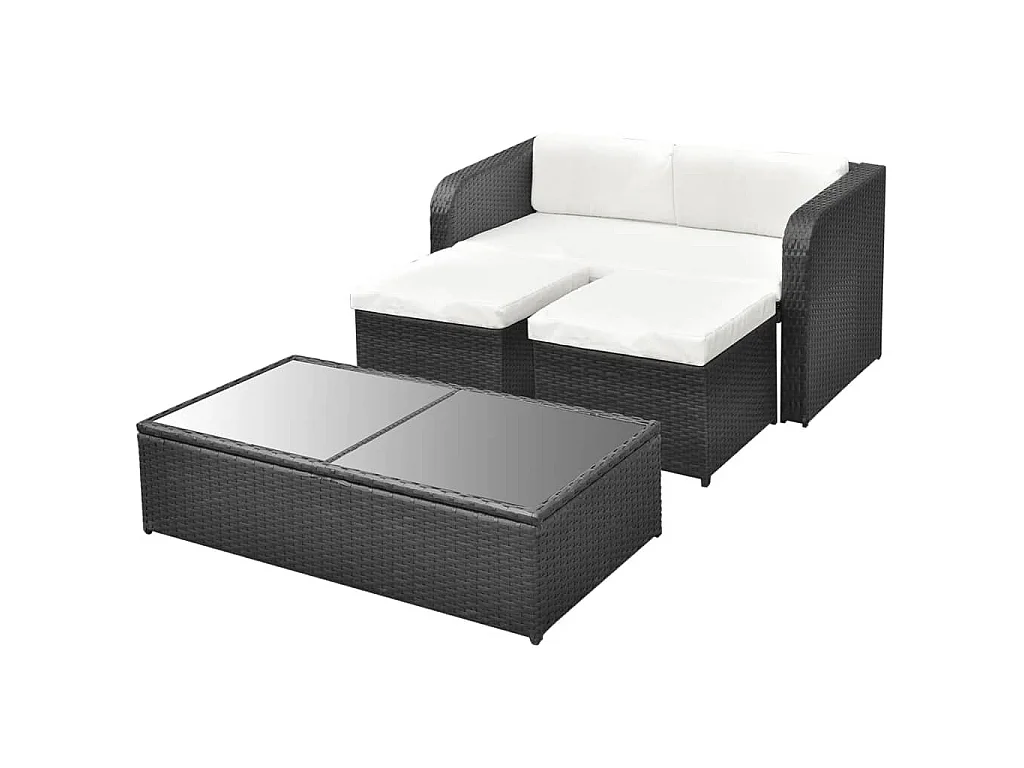 4-tlg. Garten-Lounge-Set mit Auflagen Poly Rattan Schwarz