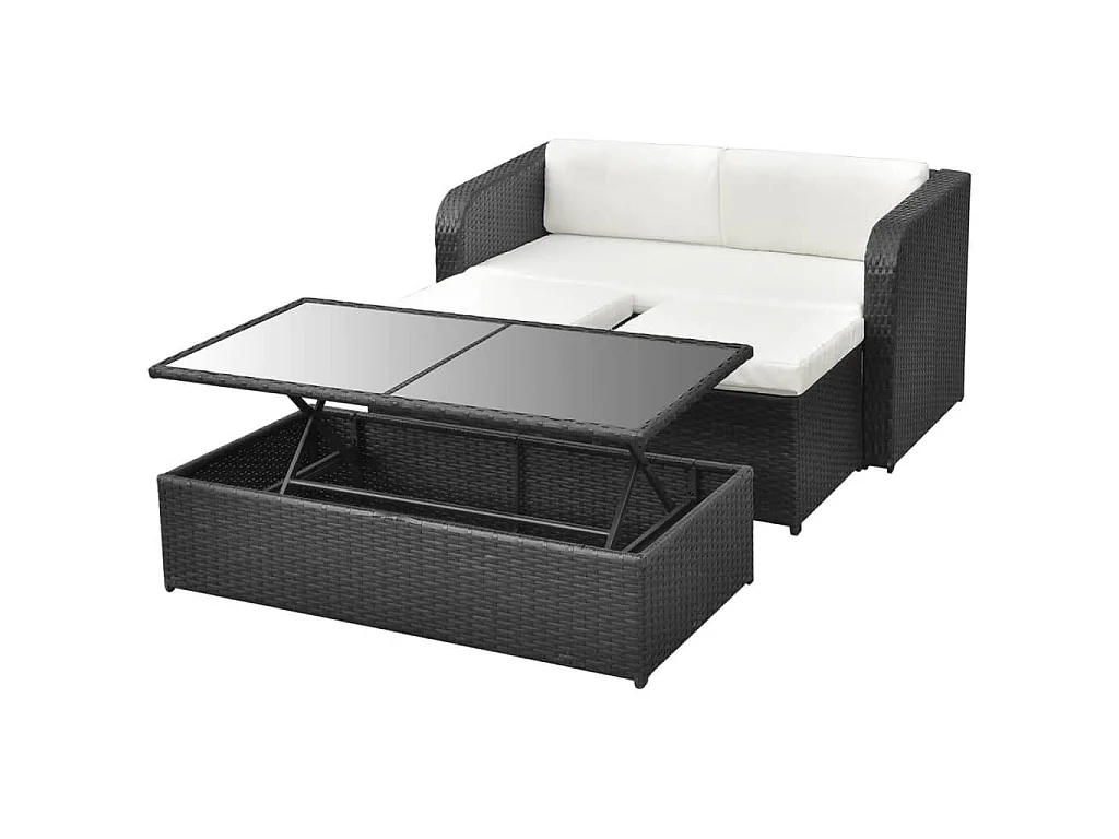 4-tlg. Garten-Lounge-Set mit Auflagen Poly Rattan Schwarz