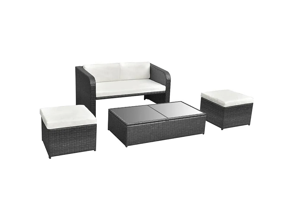 4-tlg. Garten-Lounge-Set mit Auflagen Poly Rattan Schwarz