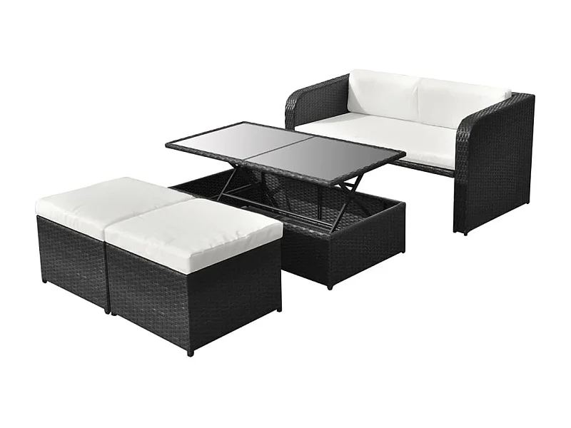 Salon de jardin 4 pcs avec coussins Résine tressée Noir