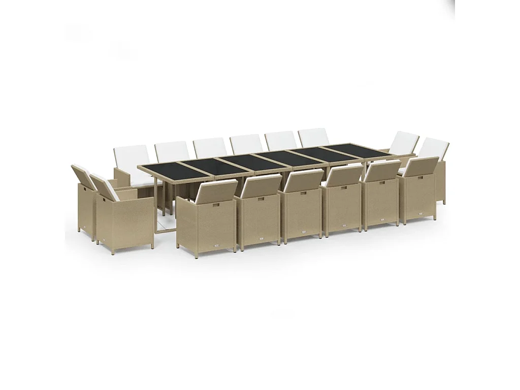 Ensemble à manger de jardin coussins 17pcs Résine tressée Beige