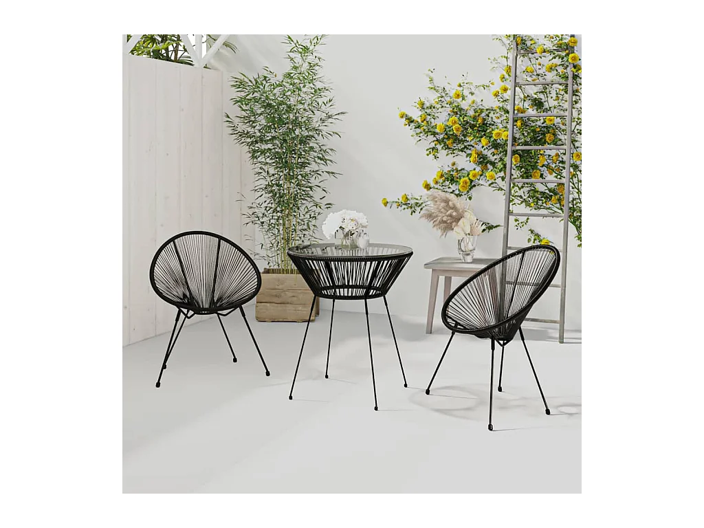 Set da Pranzo per Giardino 3 pz in Rattan PVC Nero