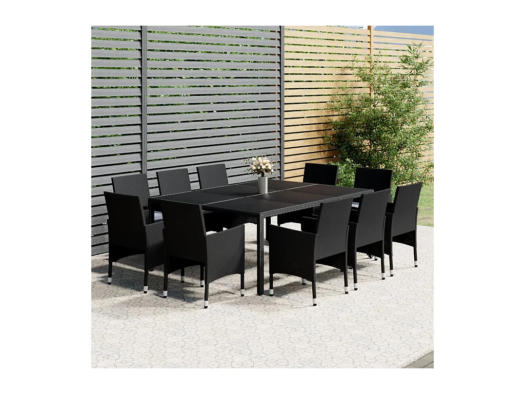 Ensemble à dîner de jardin 11 pcs Résine tressée Noir
