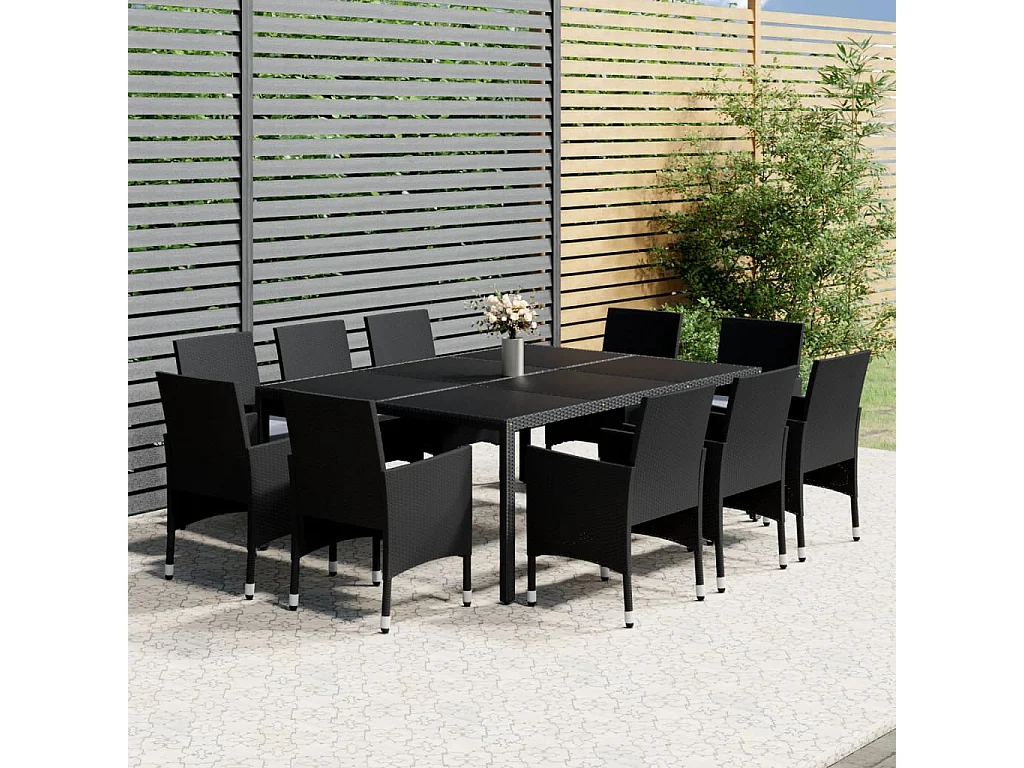 Set da Pranzo da Giardino 11 pz in Polyrattan Nero
