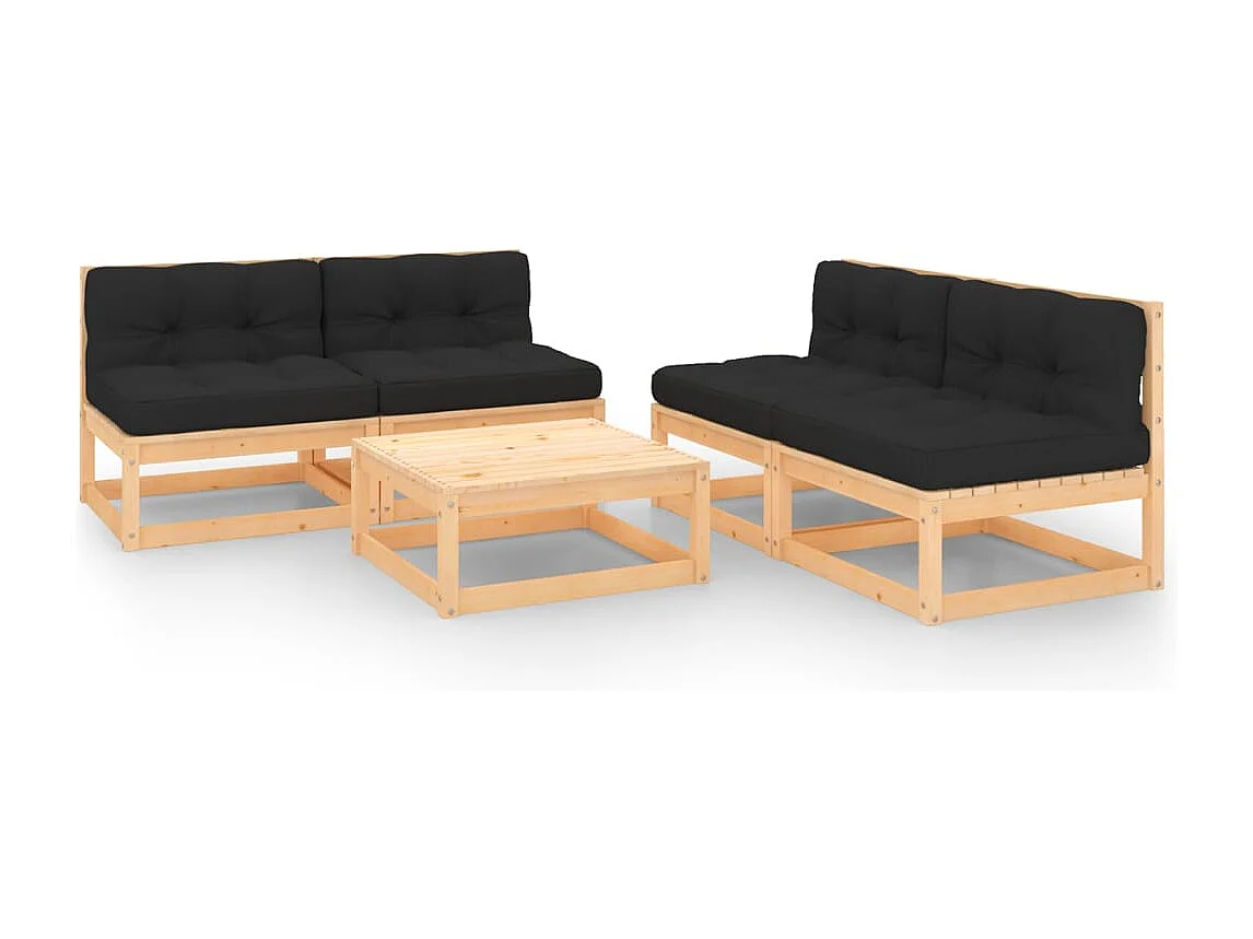 Set Divani Giardino 6 pz con Cuscini in Legno Massello di Pino