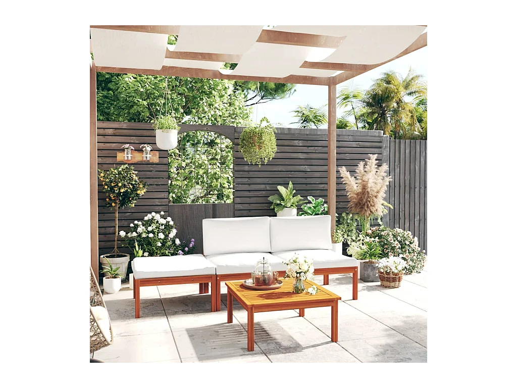 4-delige tuinloungeset met kussens crème 63x63 cm