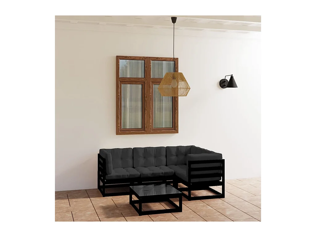 Salon de jardin 5 pcs avec coussins Bois de pin massif