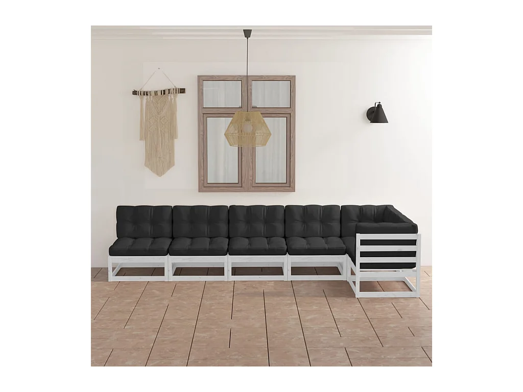 6-delige Loungeset met kussens massief grenenhout