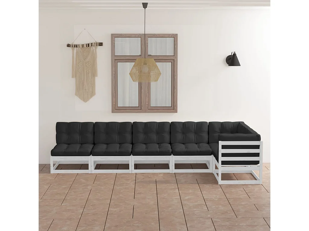 6 pcs conjunto lounge de jardim com almofadões pinho maciço