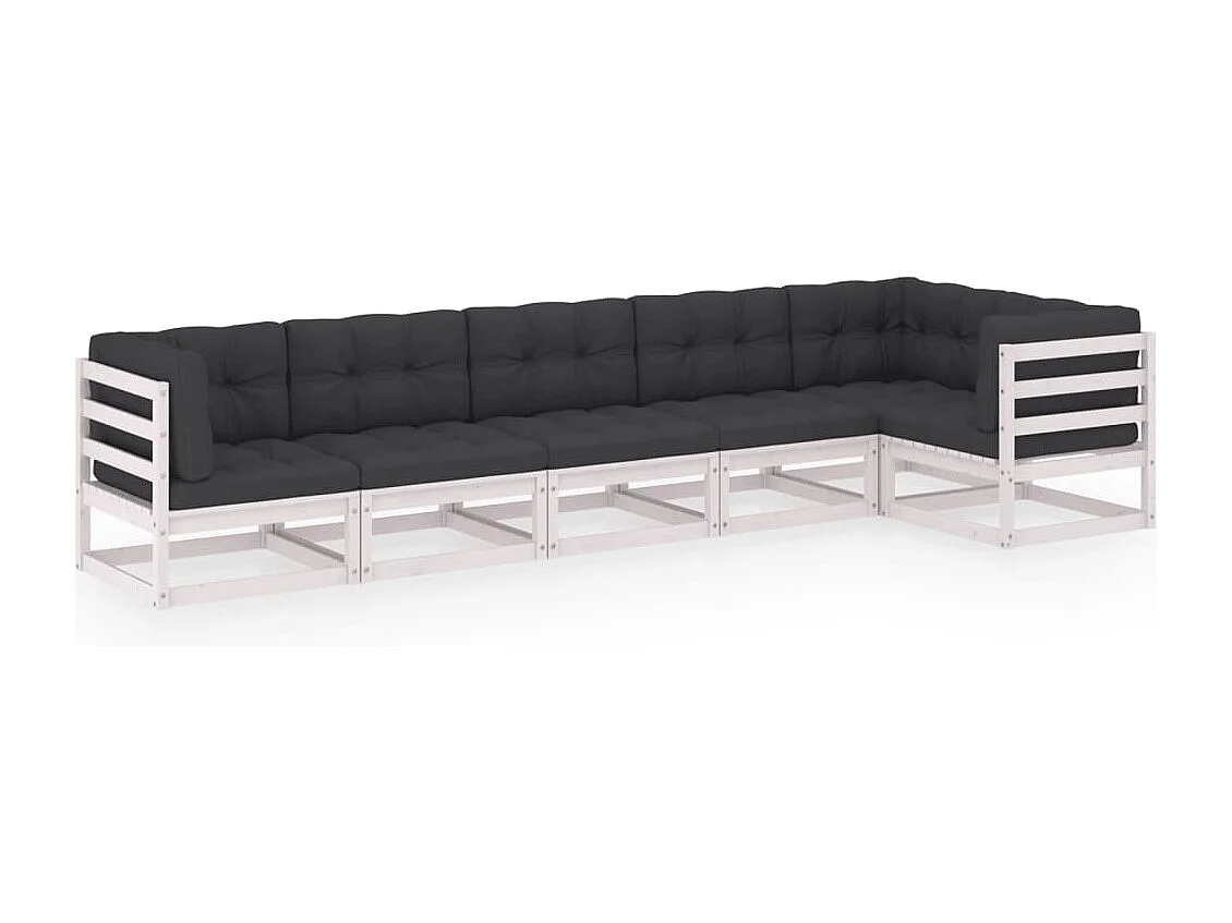 6 pcs conjunto lounge de jardim com almofadões pinho maciço