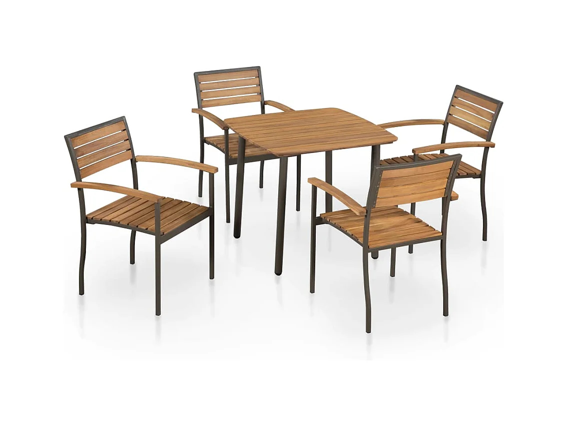 Set da Pranzo da Giardino 5 pz in Massello di Acacia e Acciaio
