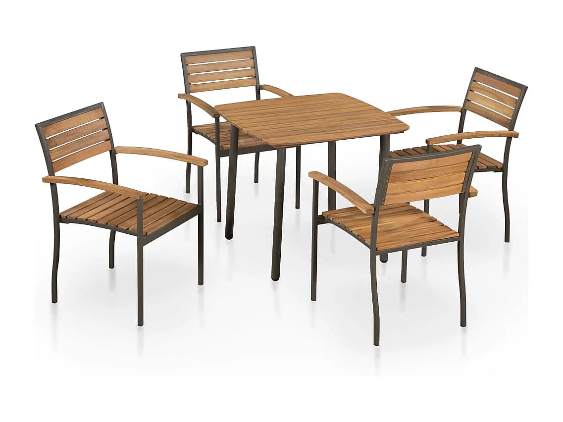 Set da Pranzo da Giardino 5 pz in Massello di Acacia e Acciaio