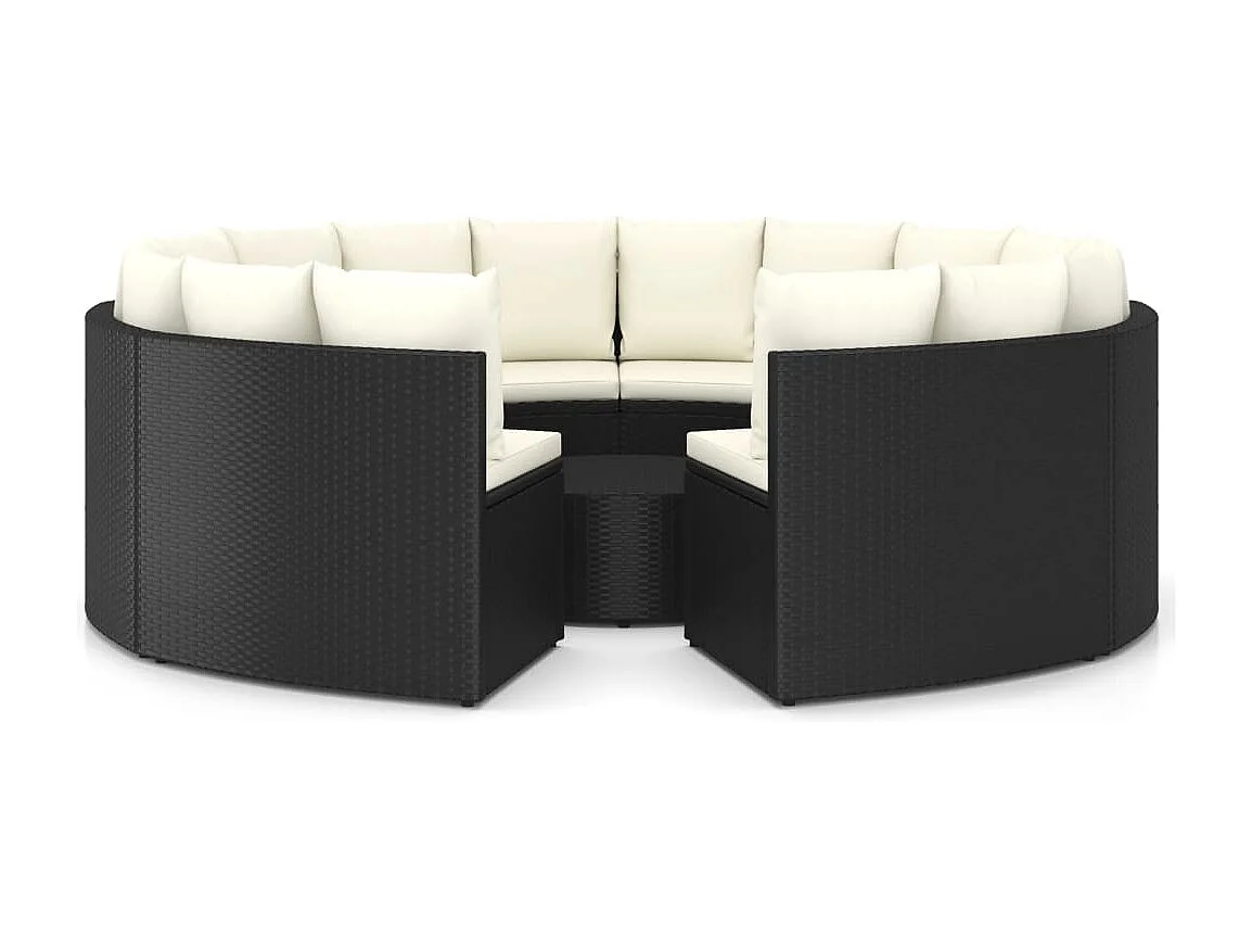 Salon de jardin 9 pcs avec coussins Résine tressée Noir