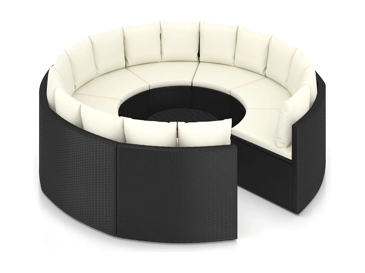 Salon de jardin 9 pcs avec coussins Résine tressée Noir