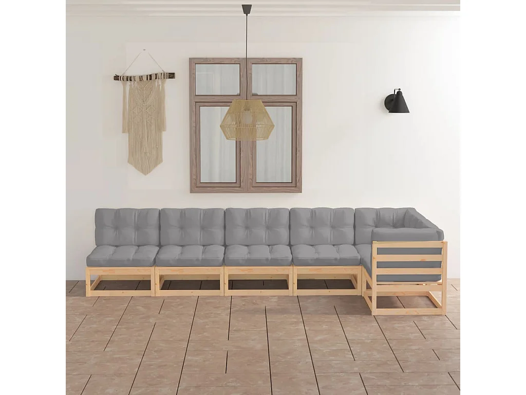 Salon de jardin 6 pcs avec coussins Bois de pin massif