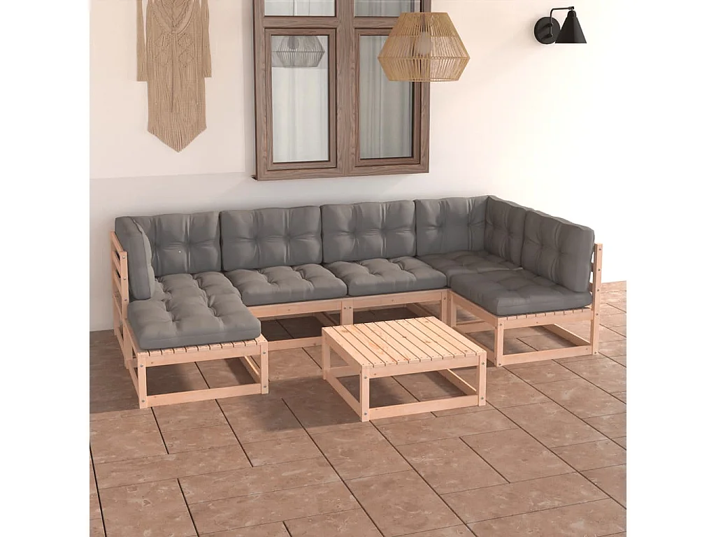 7-delige Loungeset met kussens massief grenenhout