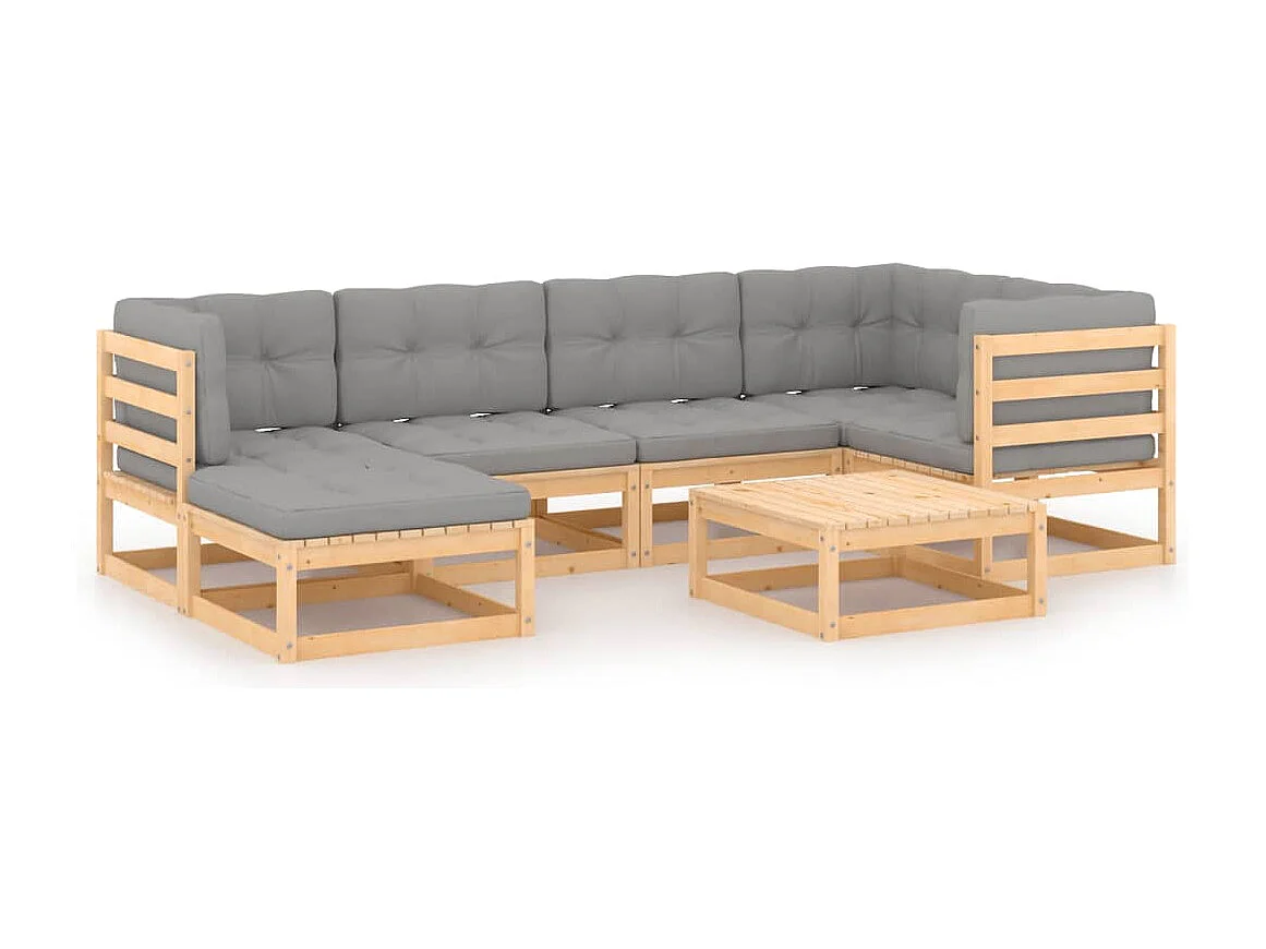 7-delige Loungeset met kussens massief grenenhout