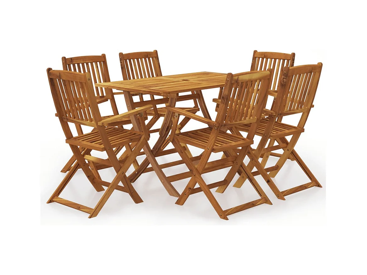 Ensemble à manger d'extérieur pliable 7pcs Bois d'acacia solide
