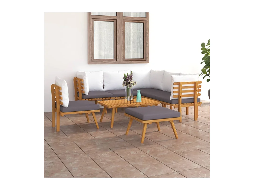 Salon de jardin 8 pcs avec coussins Bois d'acacia solide