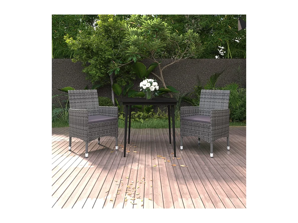 Ensemble à manger de jardin coussins 3 pcs Résine tressée Verre