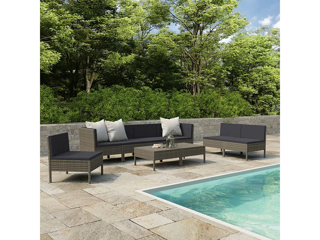 9-delige Loungeset met kussens poly rattan grijs