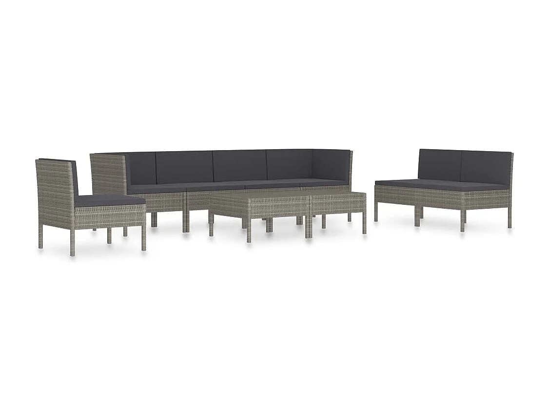 9-delige Loungeset met kussens poly rattan grijs