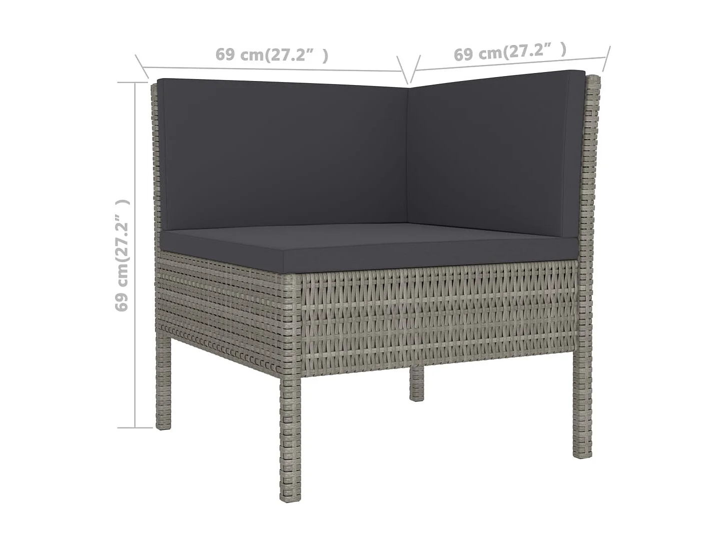 9-delige Loungeset met kussens poly rattan grijs