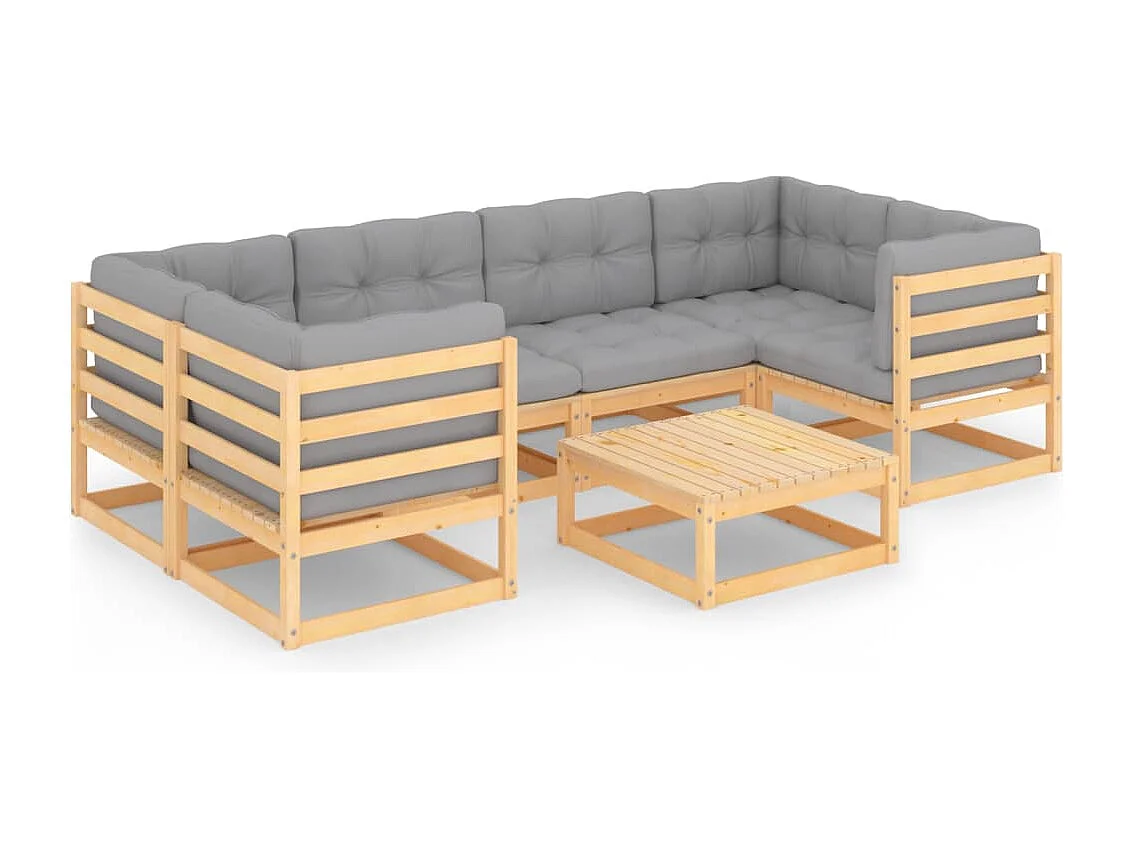 Set Salotto Giardino 7 pz Cuscini Antracite Legno Massello Pino