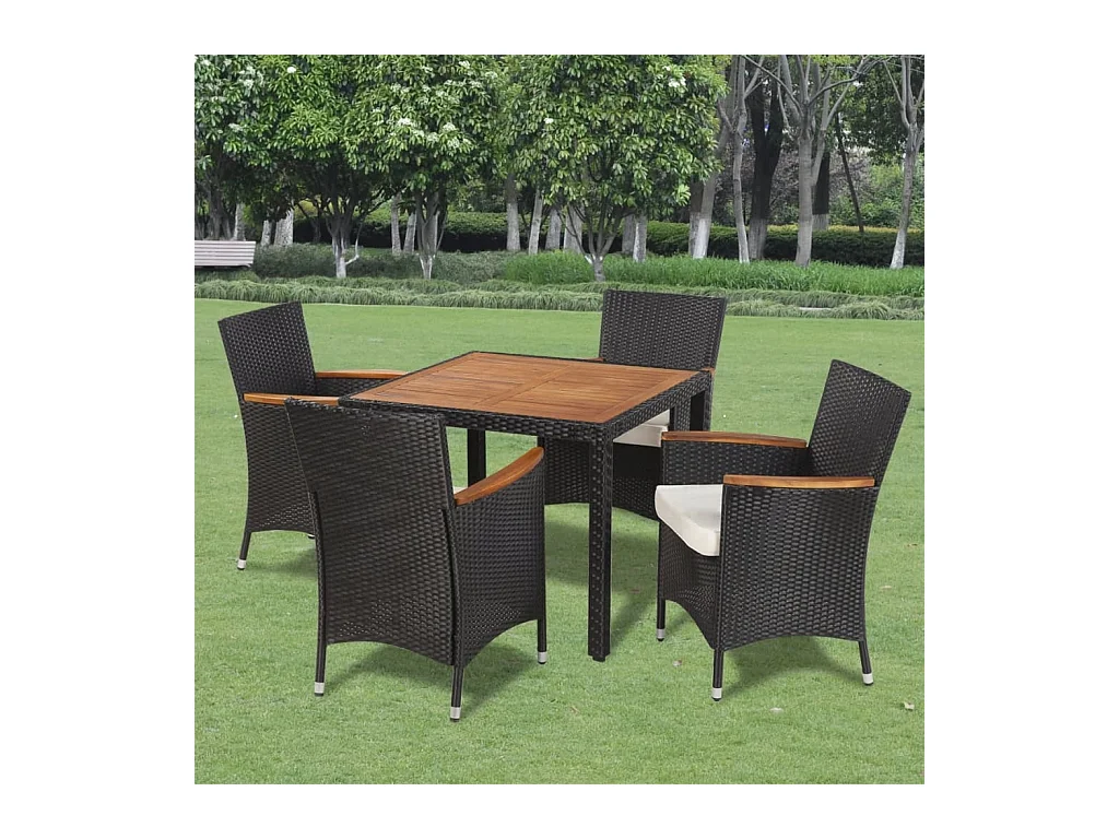 Set da Pranzo da Giardino 5 pz con Cuscini in Polyrattan Nero