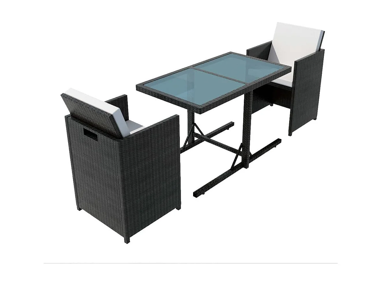 3-delige Bistroset met kussens poly rattan zwart