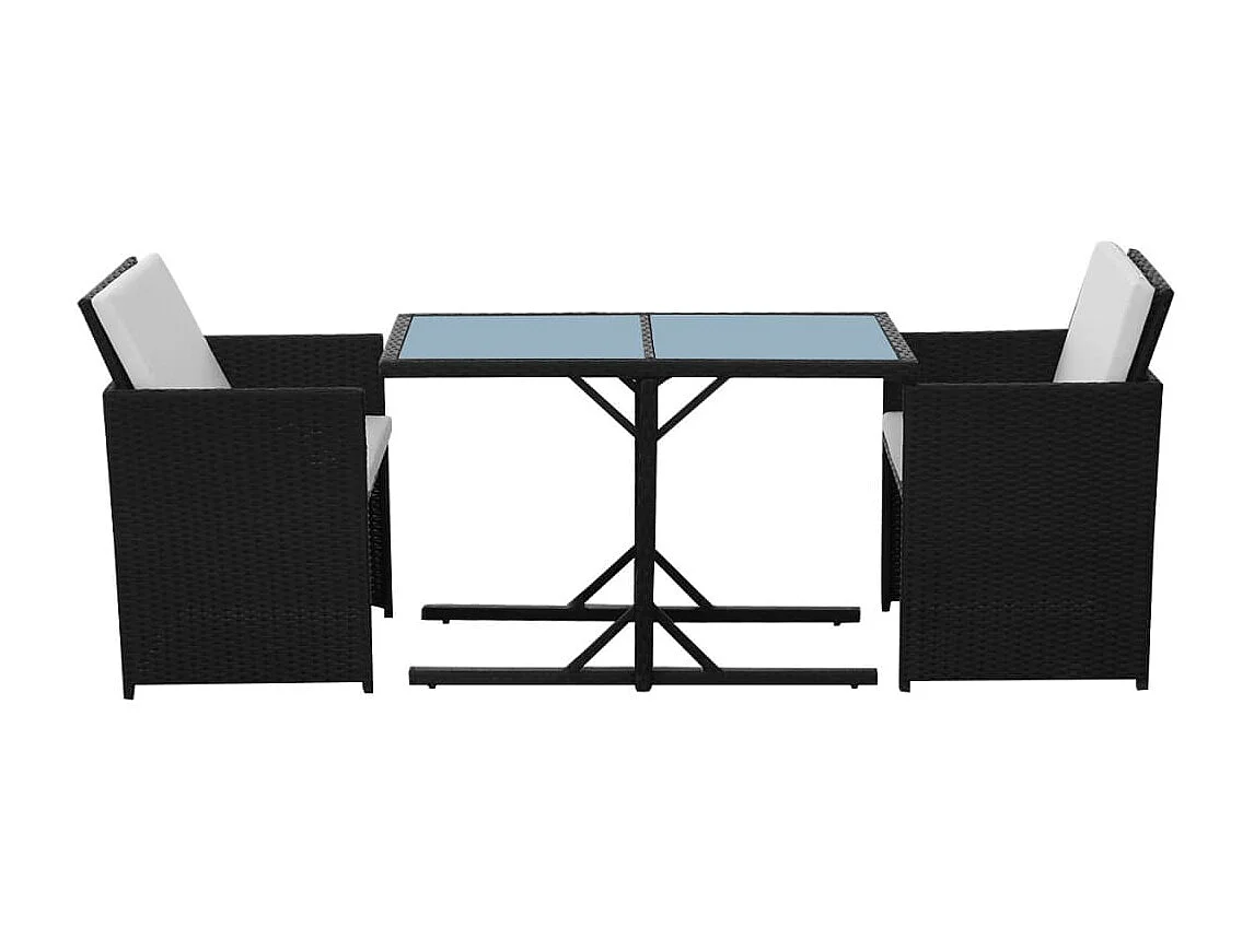 3-delige Bistroset met kussens poly rattan zwart