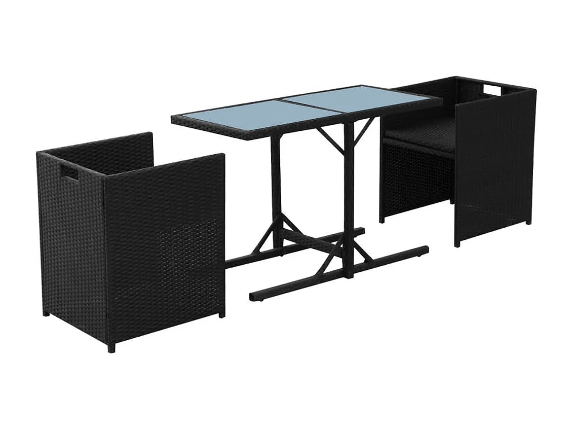 3-delige Bistroset met kussens poly rattan zwart