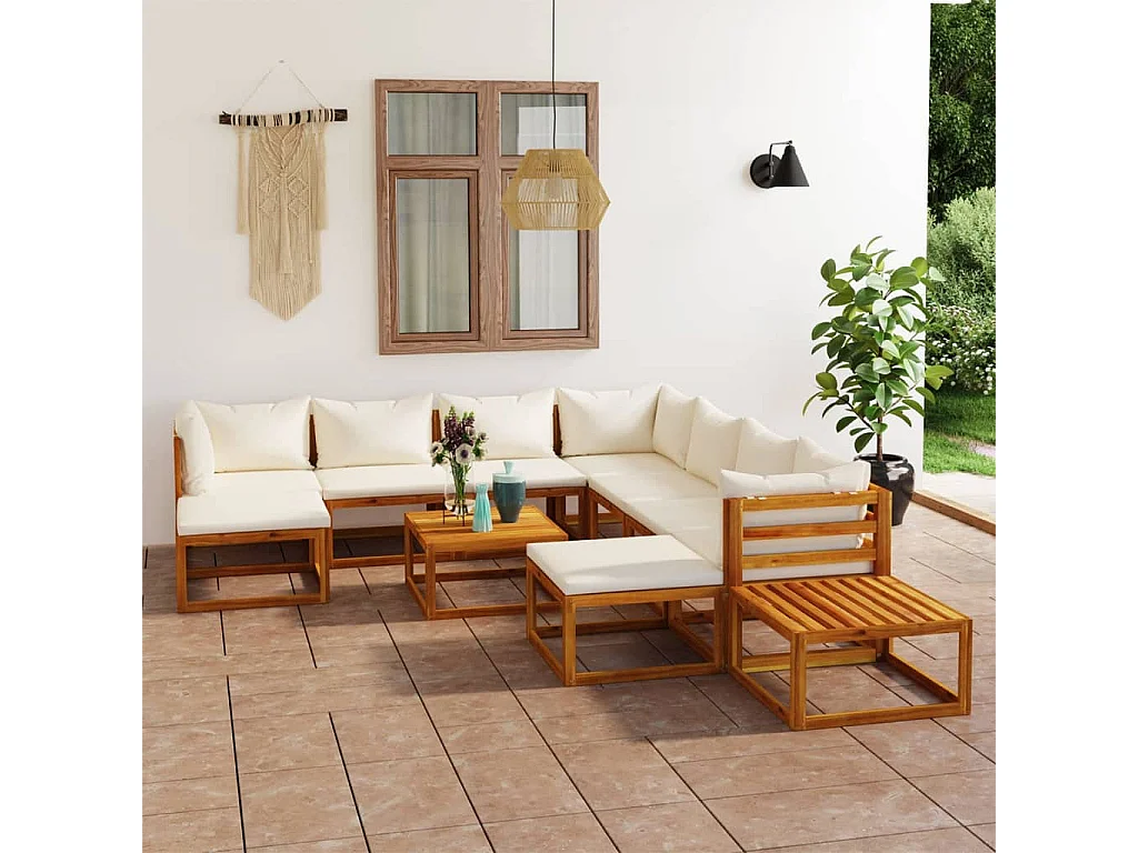 12-tlg. Garten-Lounge-Set mit Auflagen Creme Massivholz Akazie