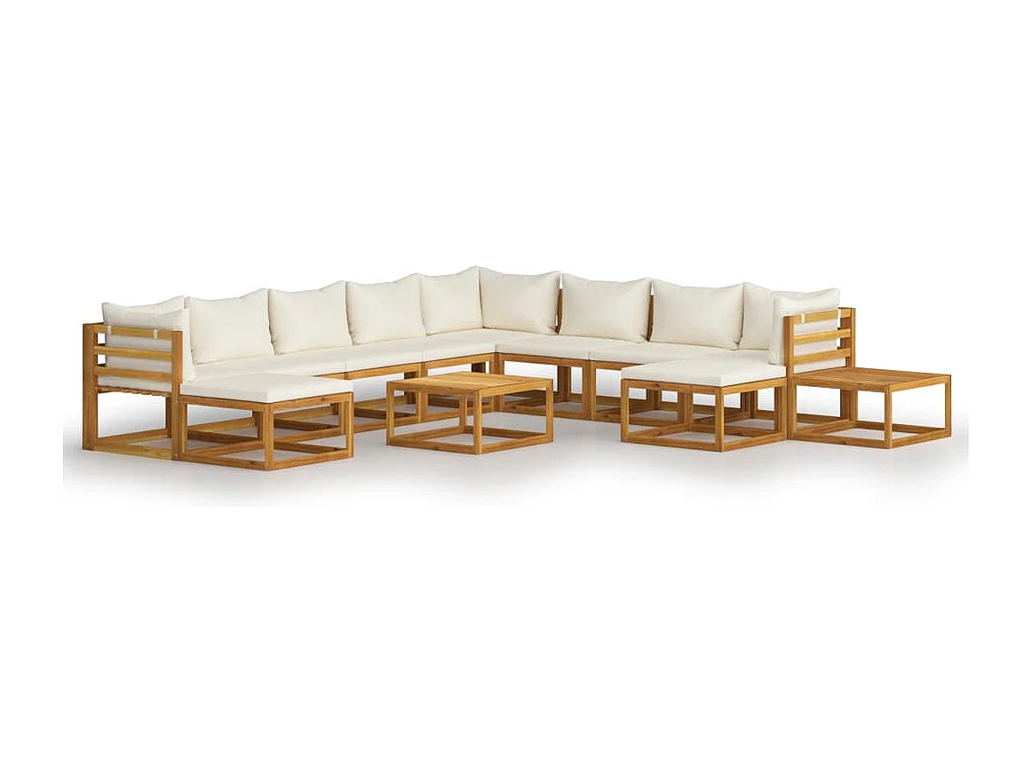 12-tlg. Garten-Lounge-Set mit Auflagen Creme Massivholz Akazie