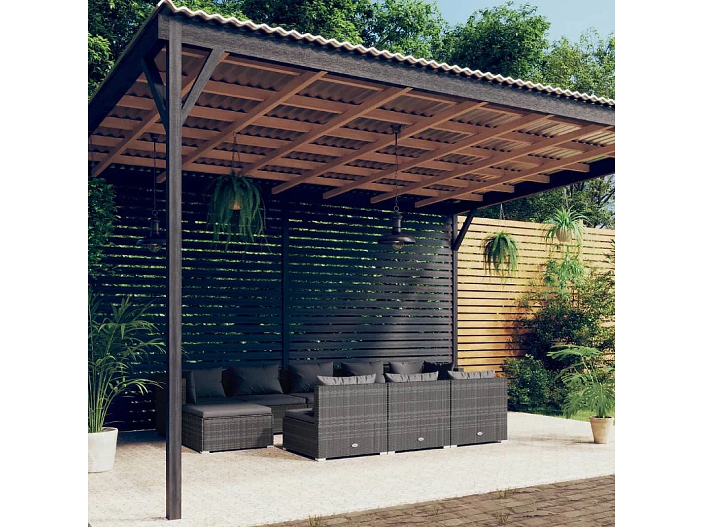 10-tlg. Garten-Lounge-Set mit Kissen Grau Poly Rattan