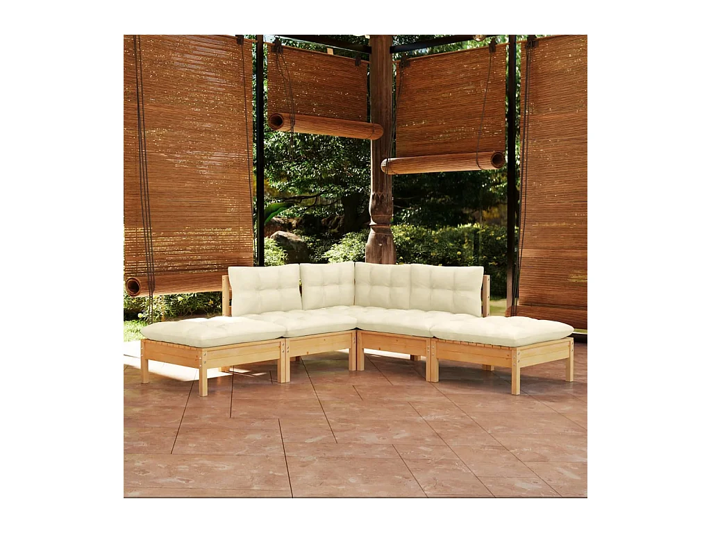 Muebles de jardín 5 piezas cojines madera de pino crema