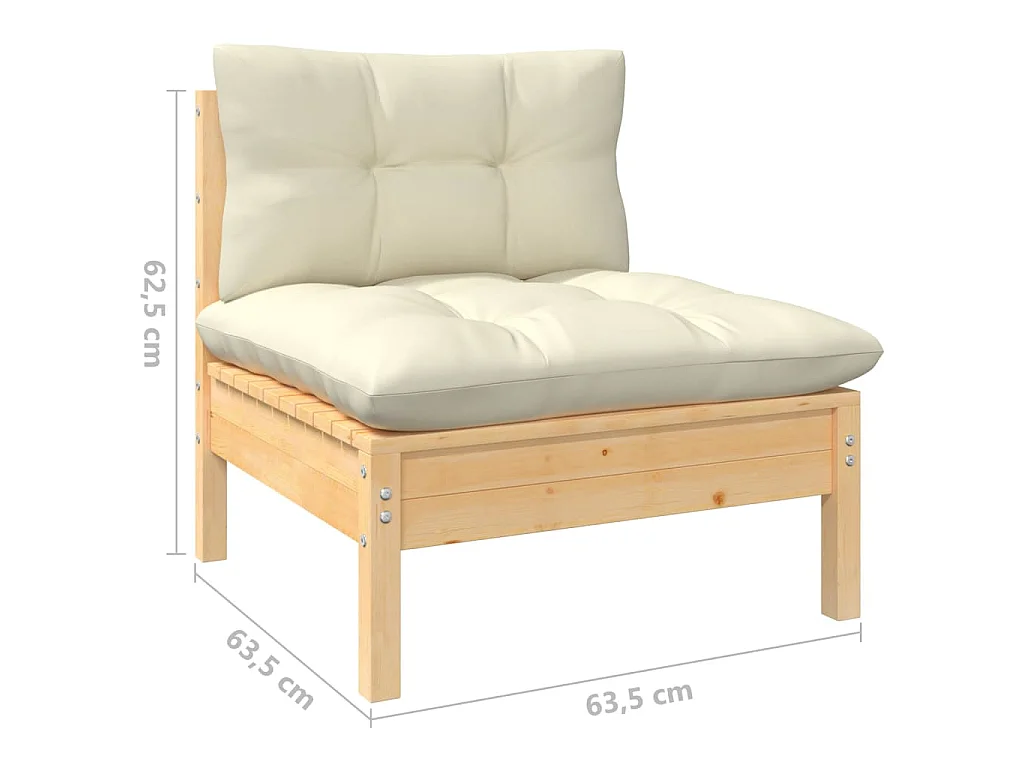 Muebles de jardín 5 piezas cojines madera de pino crema