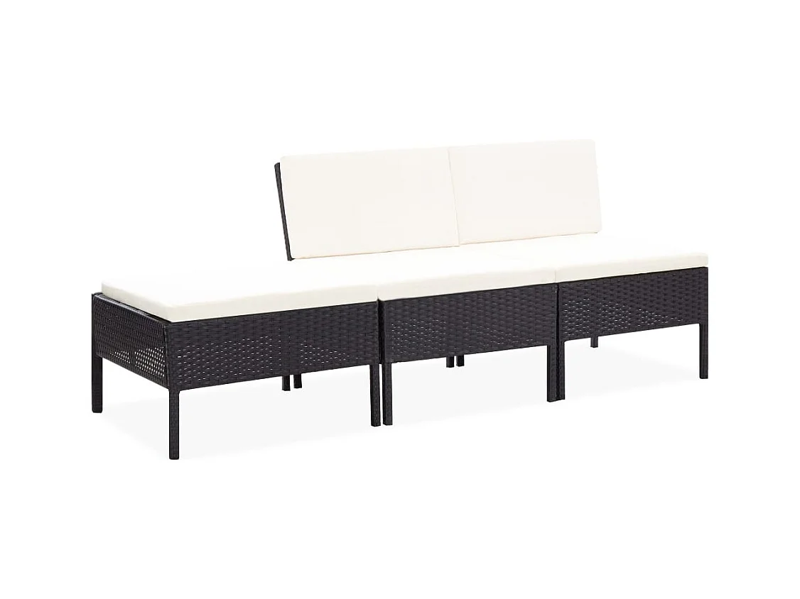 Salon de jardin 3 pcs avec coussins Résine tressée Noir