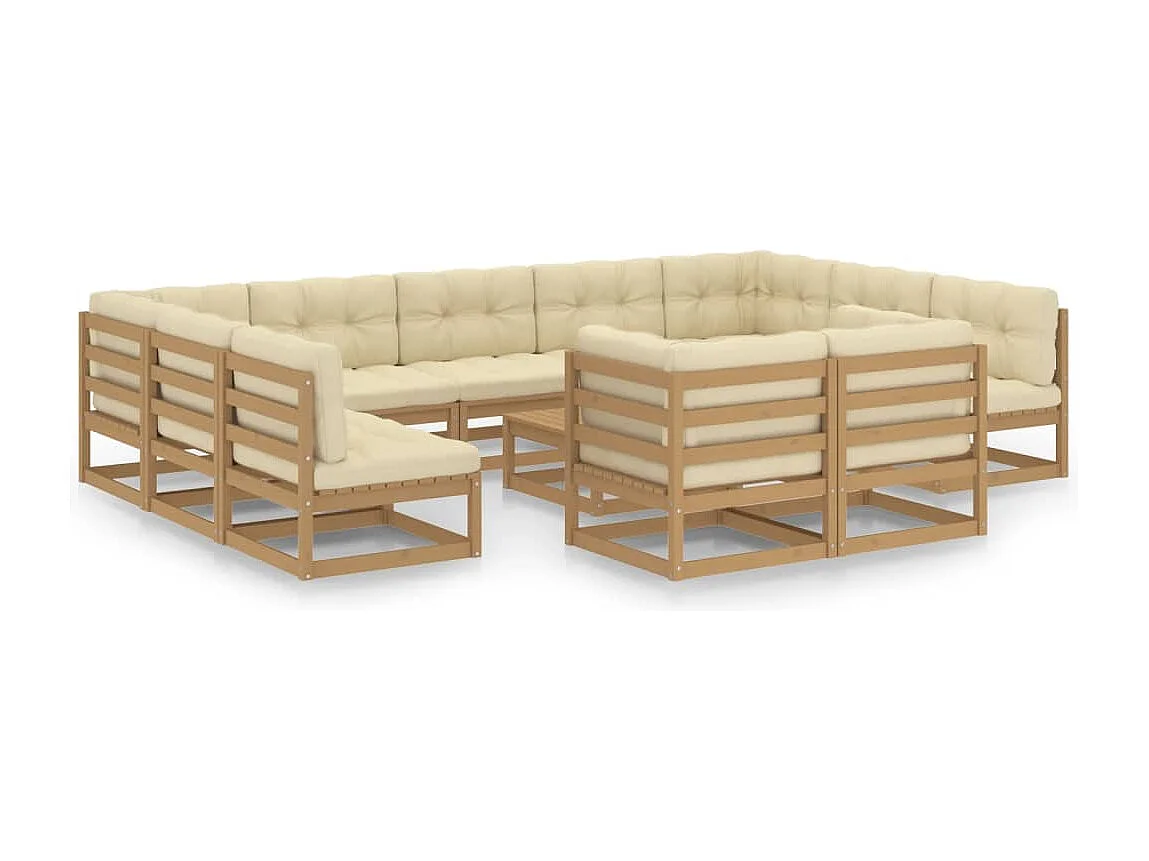 12 pcs conj. lounge jardim almofadões pinho maciço castanho mel