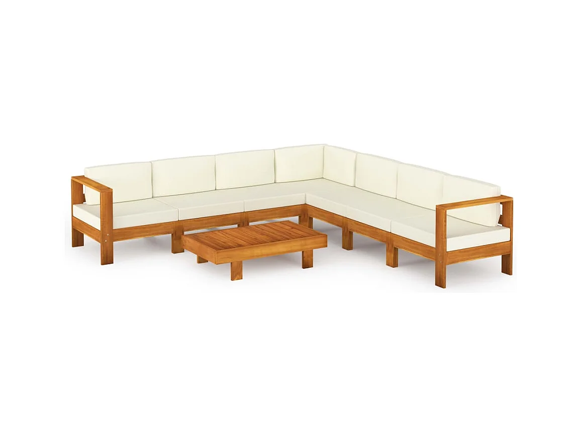 Salon de jardin 8 pièces avec coussins 100 x 60 cm Bois d'acacia