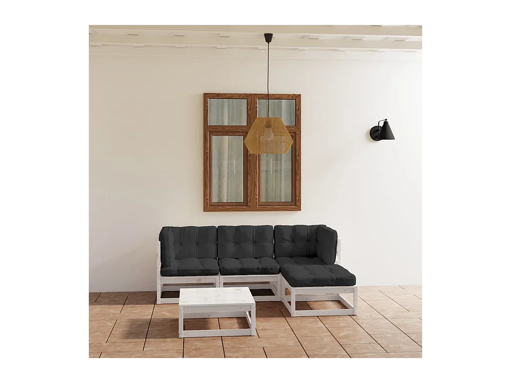 Set Divani da Giardino 5 pz con Cuscini Legno Massello Pino