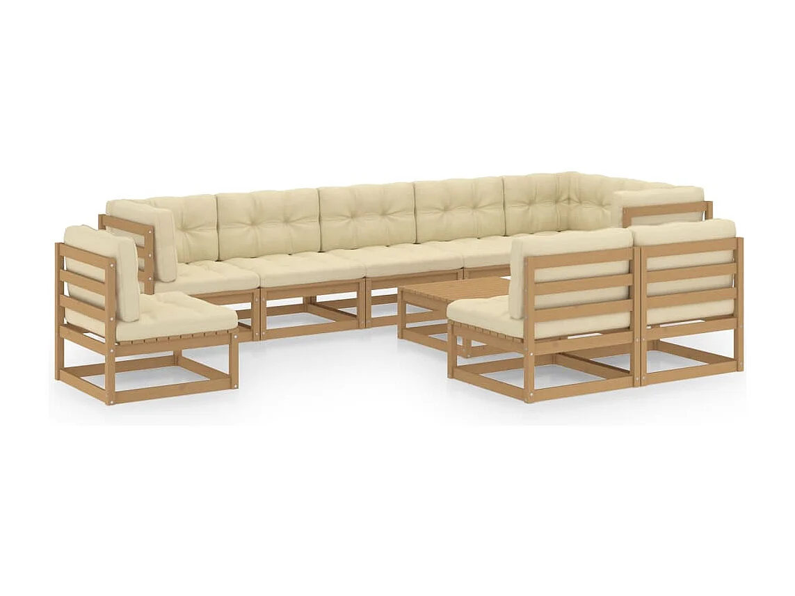 10 pcs conjunto lounge de jardim c/ almofadões pinho maciço