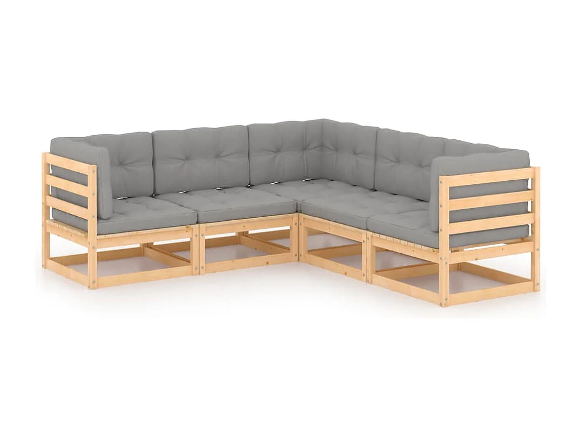 Salon de jardin 5 pcs avec coussins Bois de pin massif