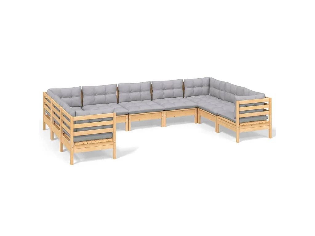 9 pcs conjunto lounge de jardim c/ almofadões cinzentos pinho