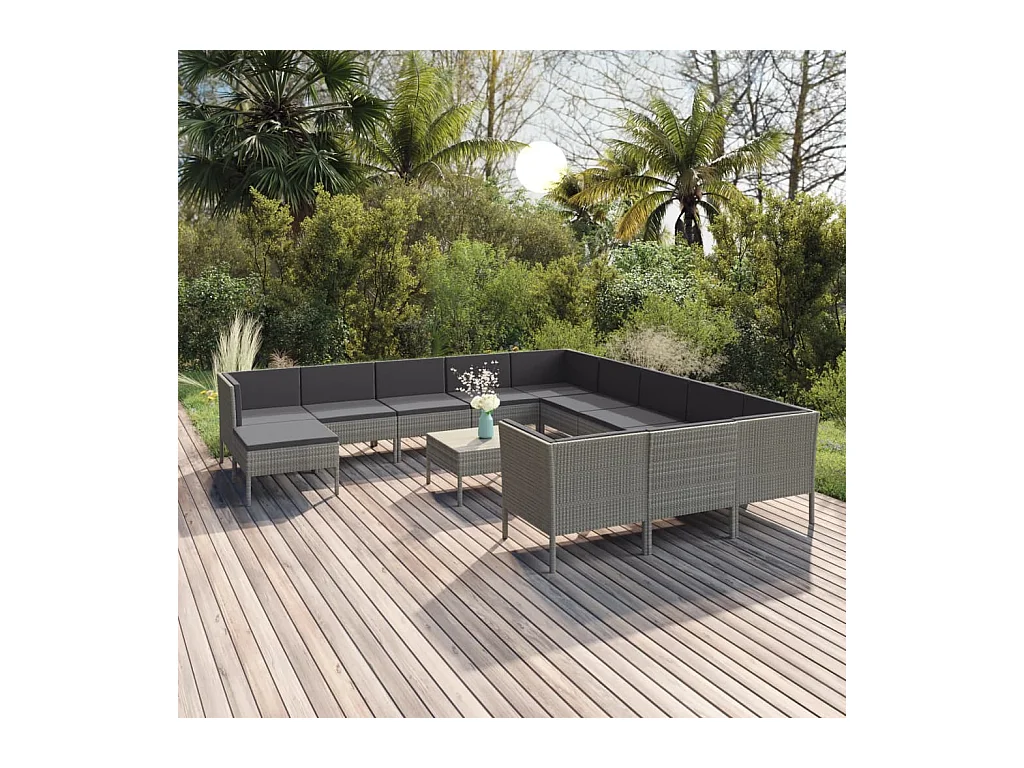 13-delige Loungeset met kussens poly rattan grijs