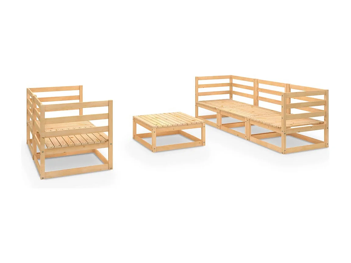 Salon de jardin 6 pcs bois de pin massif
