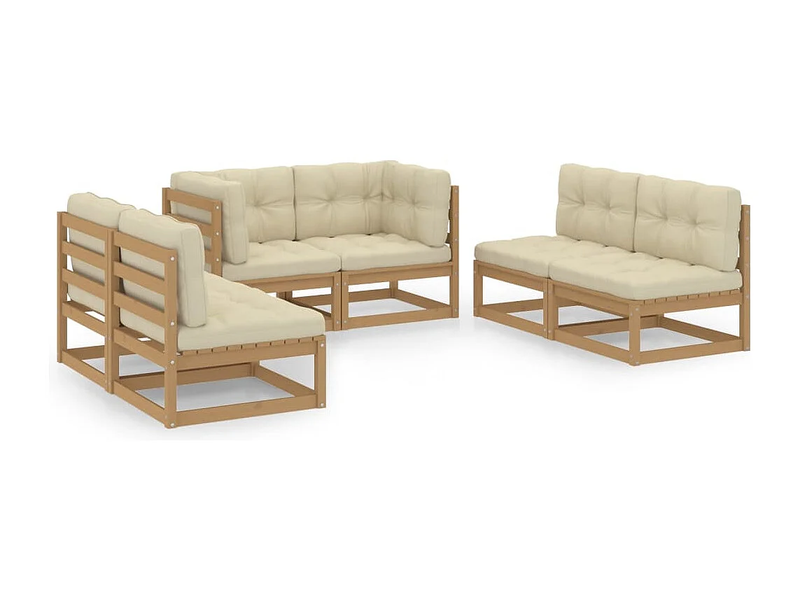 6-delige Loungeset met kussens massief grenenhout