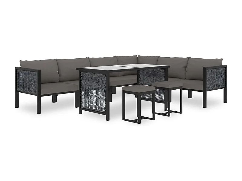 Muebles de jardín 9 pzas y cojines ratán sintético antracita